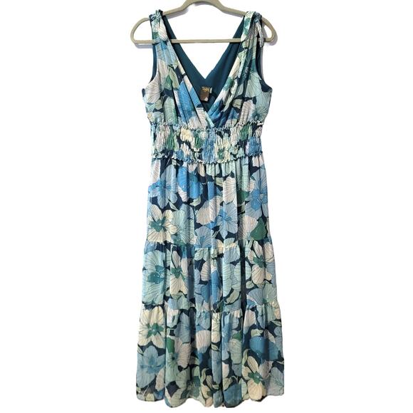 Taylor Metallic Floral Printed Smocked-Waist Midi Dress Size 10 - Picture 10 of 10